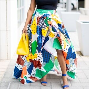Eien Colorful High-Low Patchwork maxi Skirt size large (8/10)